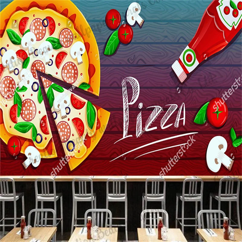 Carta Da Parati Per Pizza Gustosa In Legno Personalizzata Fast Food Ristorante Cucina Snack Shop Bar Ktv Sfondo Carta Da Parati Papel De Parede