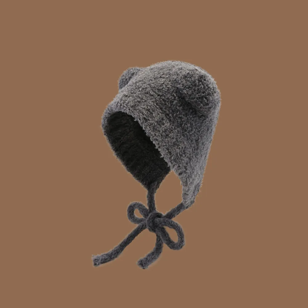 Lambhair Winter Harajuku y2k Beanies Knitted Hat Women Lace up Warm Thick Hip Hop Skullcap Short Hat Unisex Basic Cap bomber winter hat knitted hat fashion hat