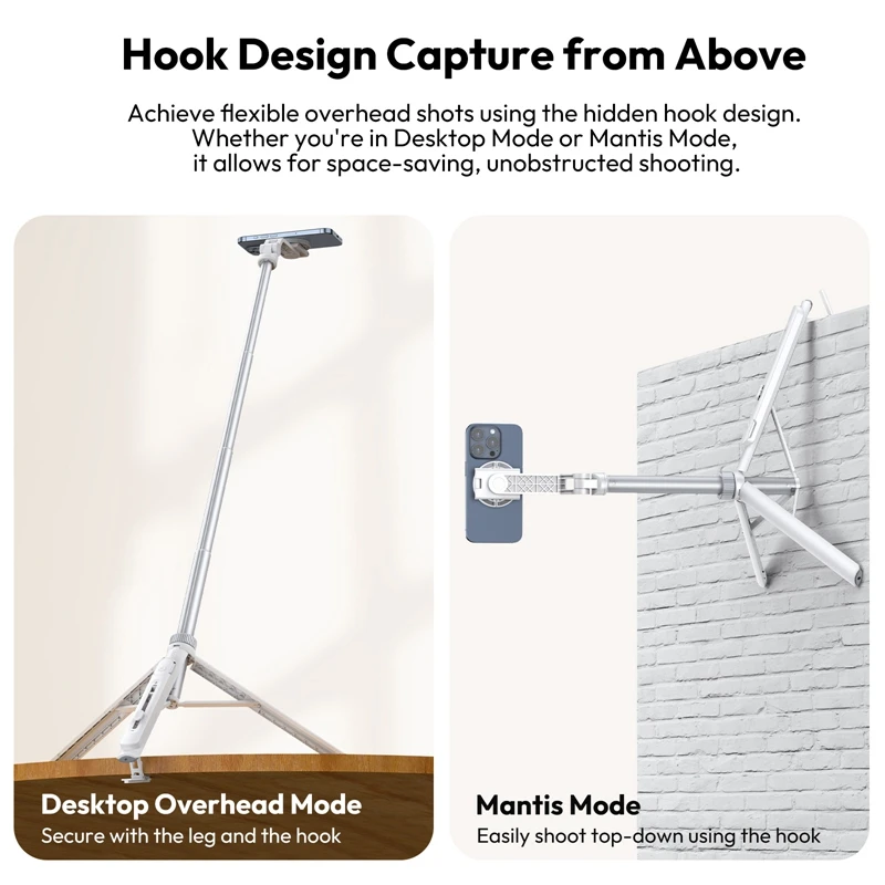 Ulanzi TT88 Overhead Selfie Stick 1.44M with MagSafe Clamp Photograph Tripod 360° Panoramic Shooting for Phone Livestream Vlog