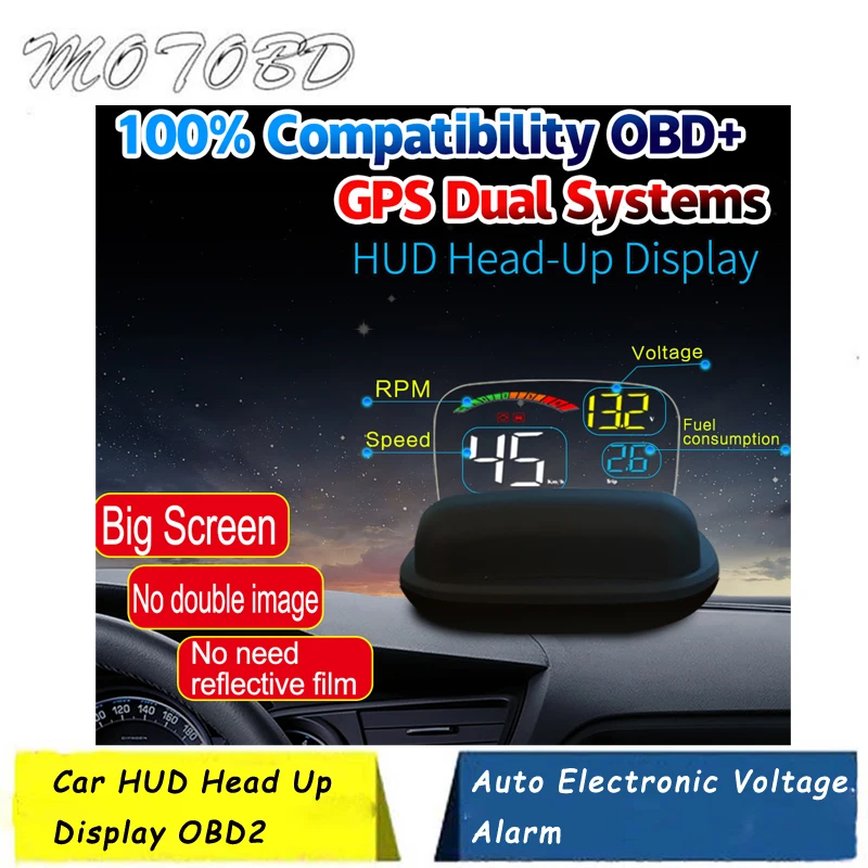 Obdii + Gps Systems Car Hud Head Up Display Universale Per Tutte Le Auto Avviso Di Velocità Eccessiva Senza Ombre Senza Pellicola