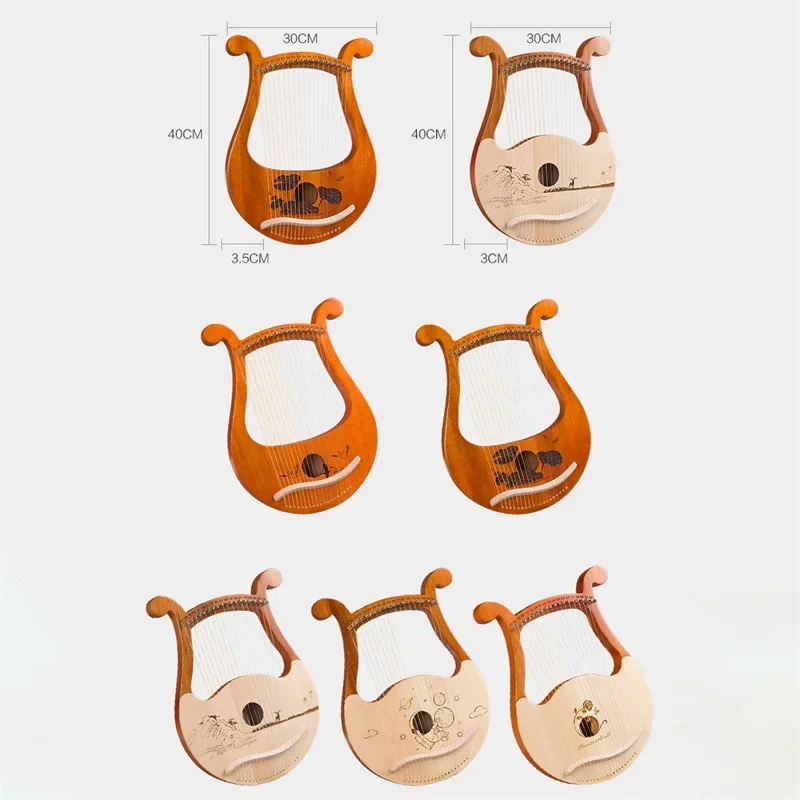 19 String Lyre Mahogany Harp Portable Music Instrument With Tuning Wrench Spare String For Beginner Outer Space Lotus Wild Goose