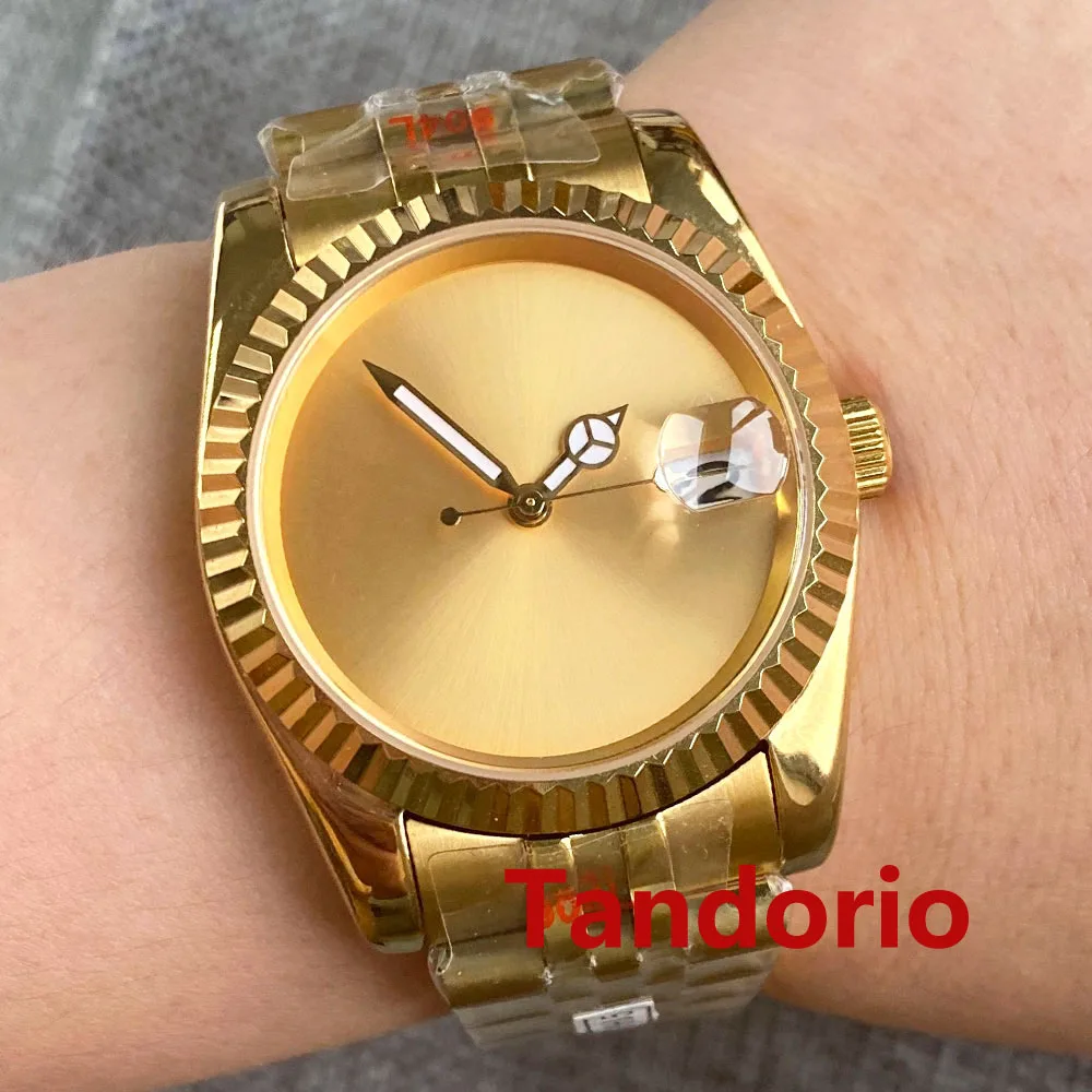 

36mm/39mm Sapphire Glass Luxury Full Gold Plated NH35A Automatic Men's Watch Golden Sterile Dial Jubilee Bracelet Cyclops