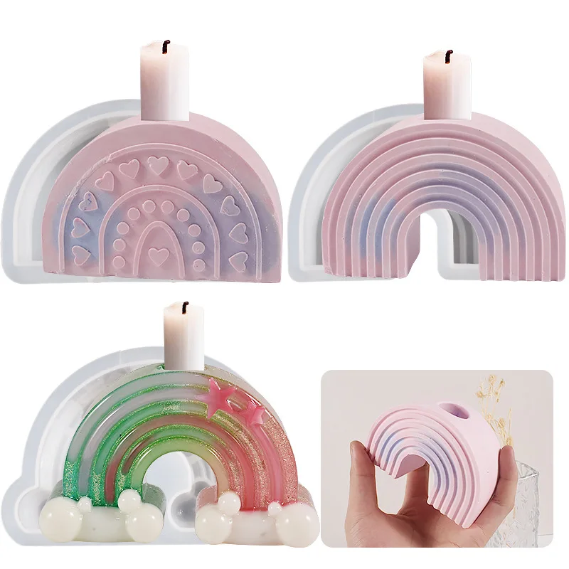 DIY Resin Rainbow Arch Candle Holder Silicone Mold Gypsum Cement Aromatherapy Candle Making Epoxy Resin Molds Craft Home Decor diy portrait candle silicone mold mom dad family scented candle mold for aromatherapy plaster making epoxy resin mold