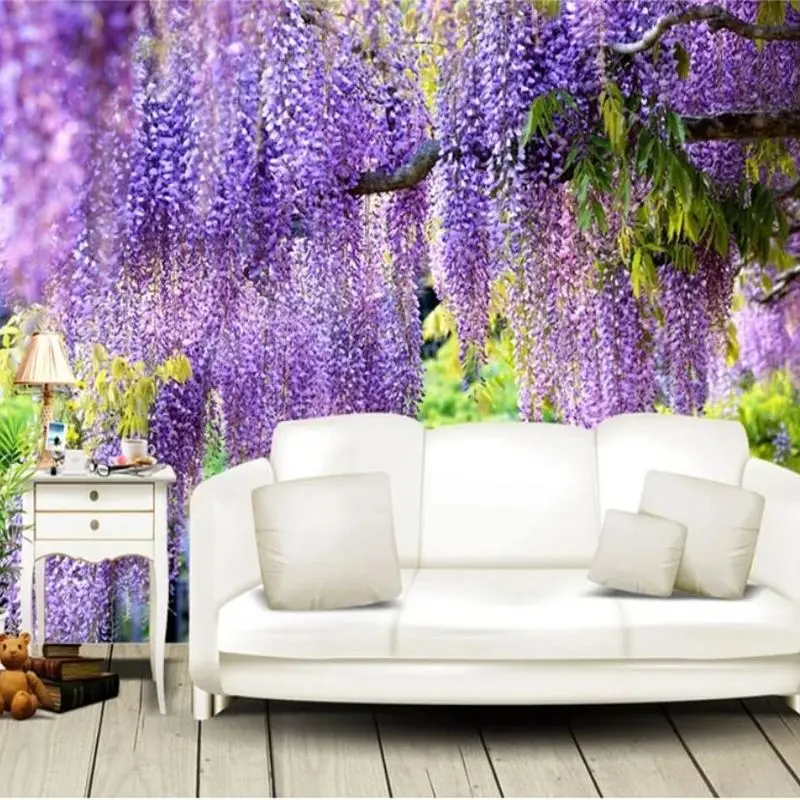 

beibehang Custom wallpaper 3d mural beautiful romantic purple flower rattan TV background wall living room bedroom 3d wallpaper