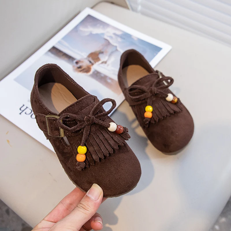 Leather Girls Moccasins Soft Sole Shoes for Autumn