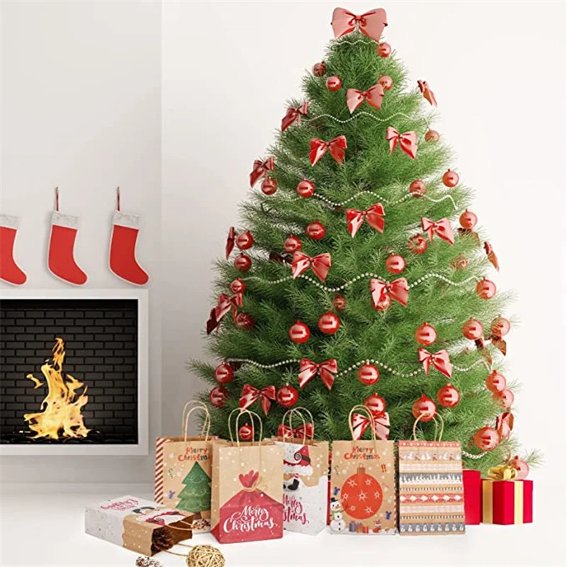 Christmas Kraft Paper Gift Bags Christmas New Year Candy Cookies Gift Tote Bag Festival New Year Storage Bag 5pcs Christmas Gift Bags Christmas Candy Packaging