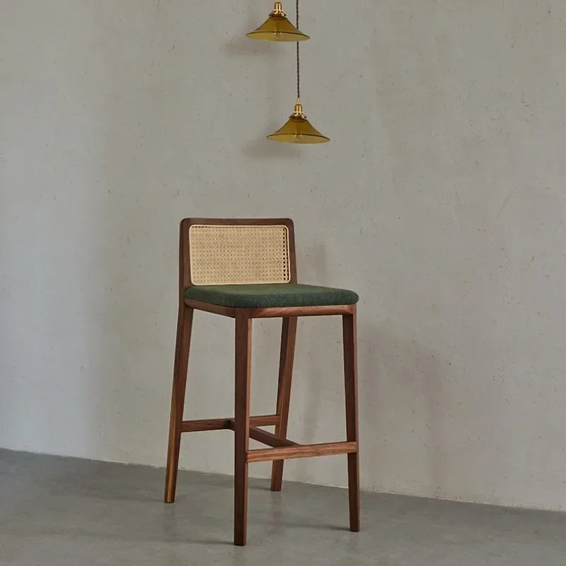 Home Living Room High-end Solid Wood Chair Ash Wood High Stool Homestay Hotel Creative Rattan Bar Chair