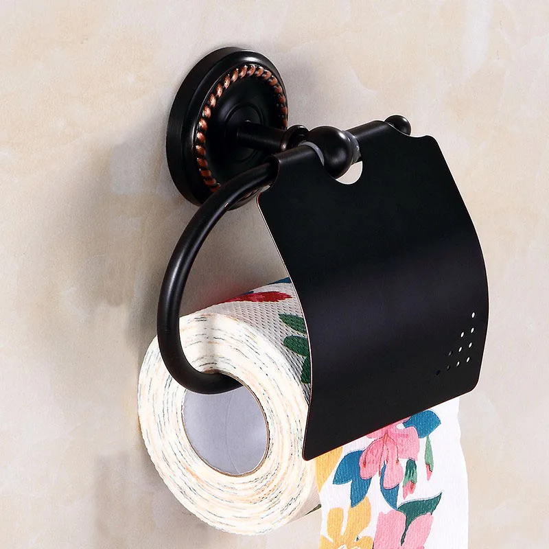 Bathroom Bath Toilet Paper Holder Robe Hook Bathroom Retractable Towel Hanging Rod Black Brass