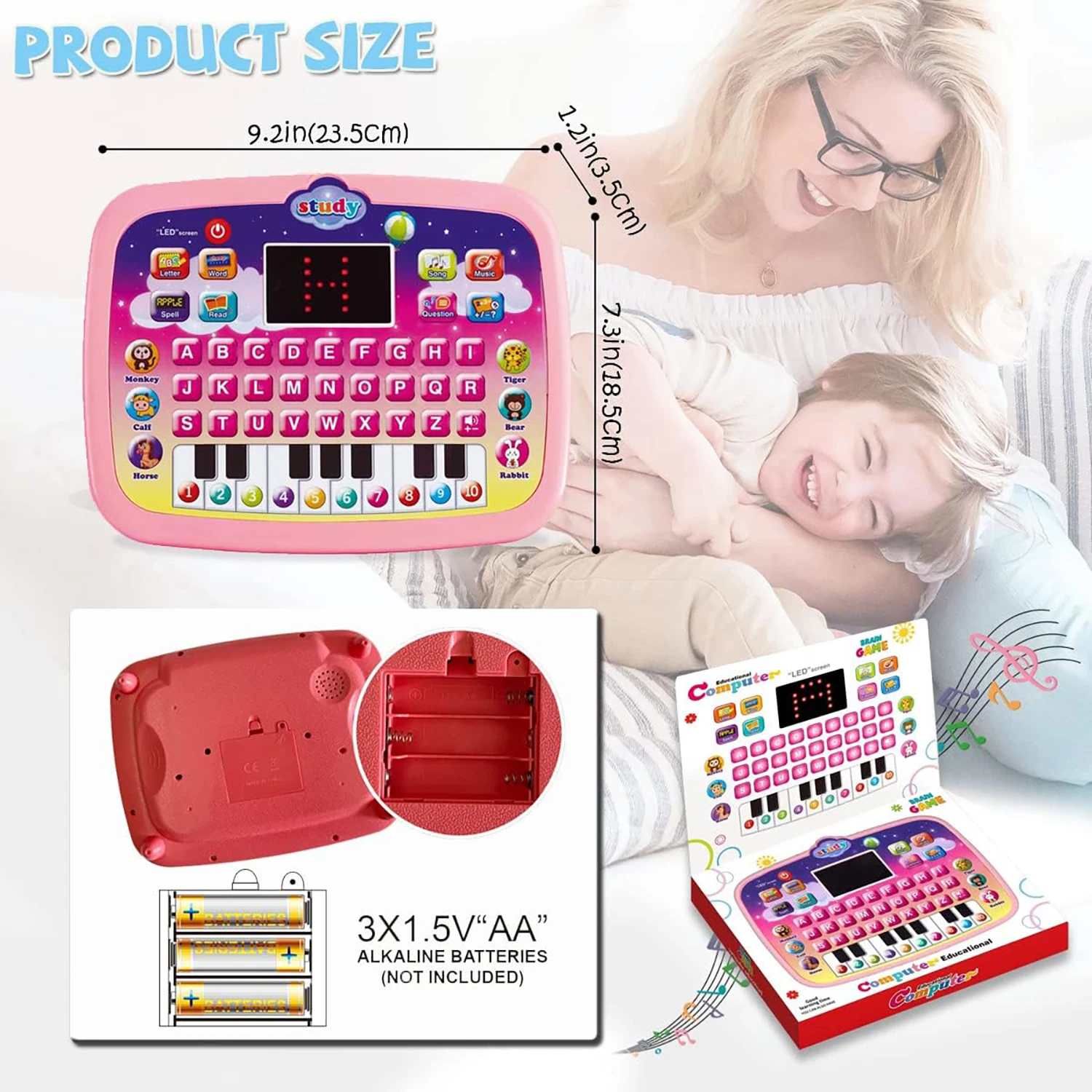 Kids Tablet, Educational Learning Pad with LED Screen, Early Development Interactive Electronic Toy for Boys & Girls 2