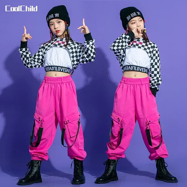 Hip Hop Girls Crop Top Joggers Jazz Clothes Sets Children Streetwear Street  Dance Cargo Pants Kids Balck Goth Stage Costumes