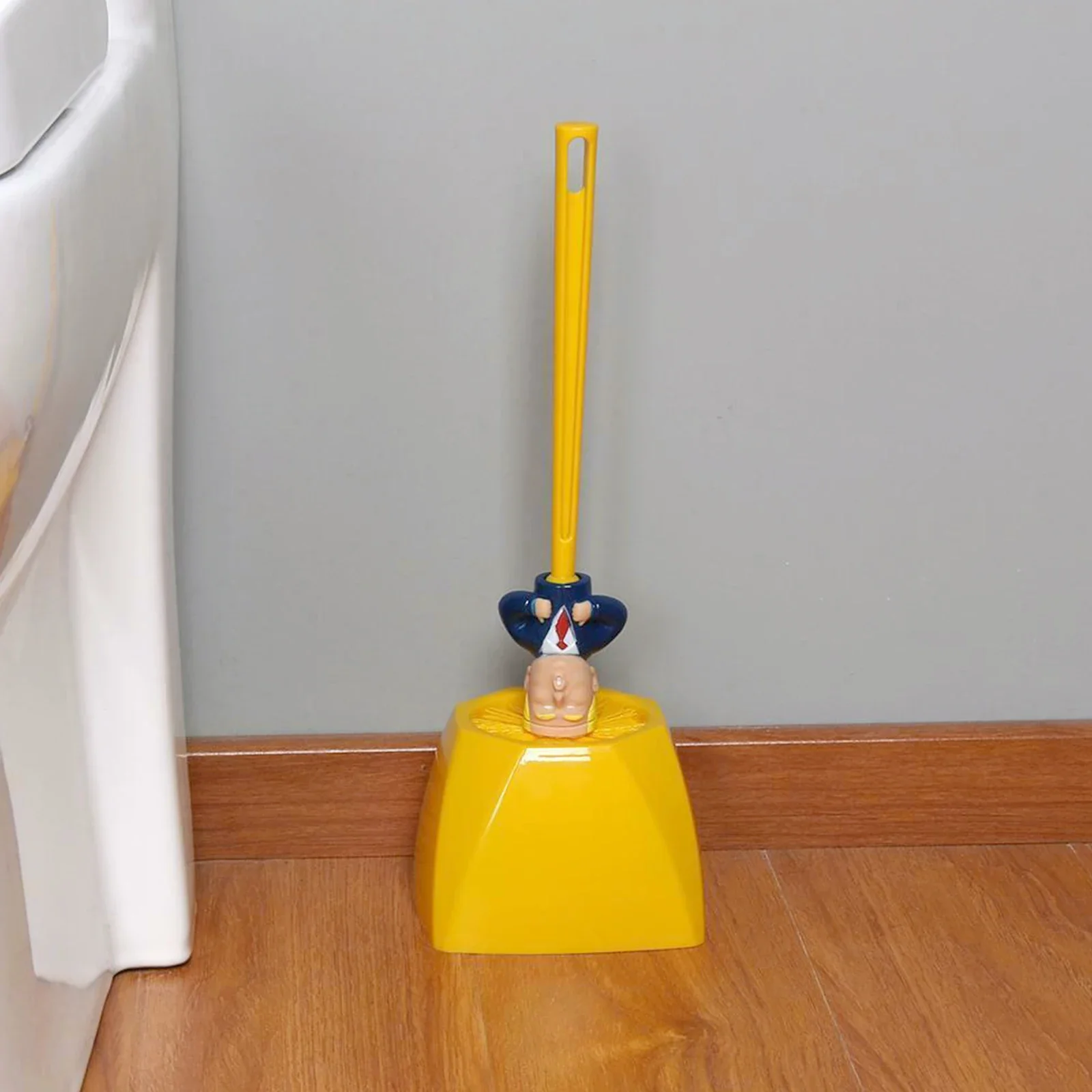 New Toilet Brush Holder Plastic Base Yellow Open Arms Set Funny Gag Creative Gift Clean Bathroom Tiles Cleaning Brosse Toilette