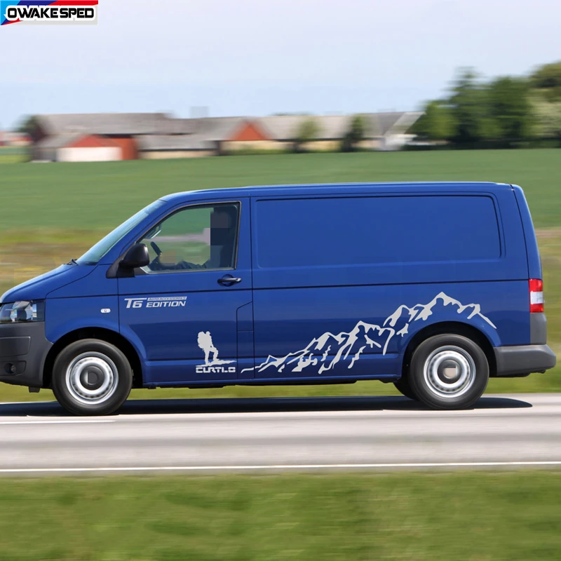 Adesivo Laterale Porta Carrozzeria Per Volkswagen Caravelle Transporter California Multivan Van T5T6 Edition Sport Stripe Mountain Decal