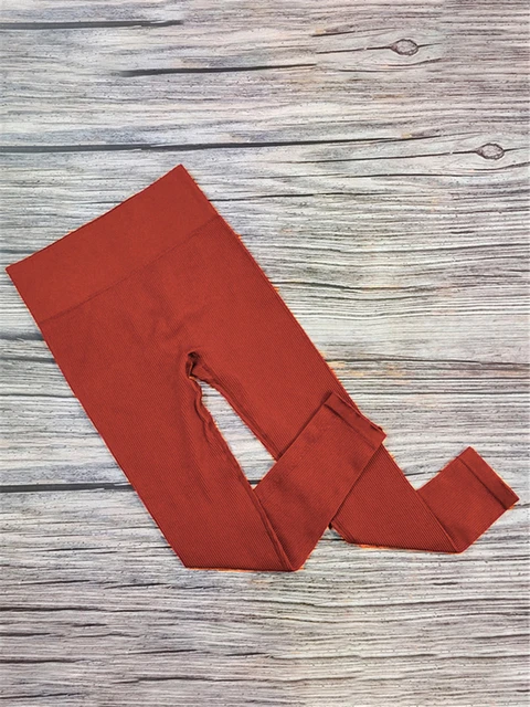 Tossy Ribbed Yoga Leggings Sport Tights Woman Seamless Knit Yoga Pants White Femme Gym Leggins Skinny Workout Fitness Push Up Brown