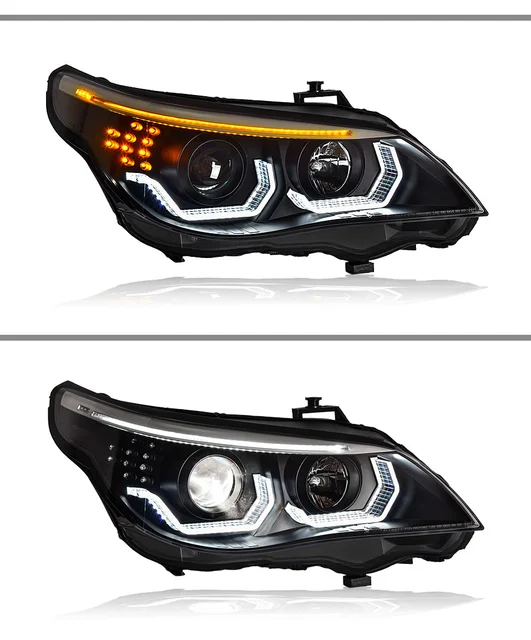  Feux Phares Pour BMW 523i 530i E60 2003-2009 Phare De Voiture  Phares Angel Eye Phare LED DRL Hid Bi Xénon Accessoires Style (Couleur :  Headlight No Bulb, Taille : For 03-07)