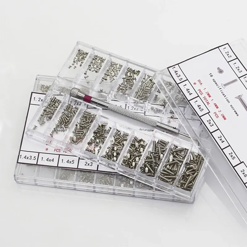 500pcs 작은 나사 너트 + 스크루 드라이버 시계 전자 안경 나사 링크 핀 시계 제작자 도구