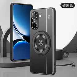 Luxury Metal Lens Camera Protection Matte Back Cover with Magnetic Ring Holder for Redmi turbo 4 (Black)