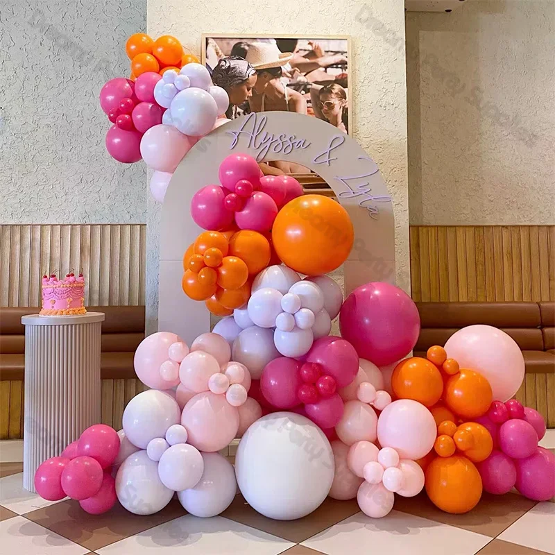 

134 шт., набор оранжевых и ярко-розовых воздушных шаров в форме арки, милые пурпурные воздушные шары, гирлянда для детского душа, товары для детской комнаты