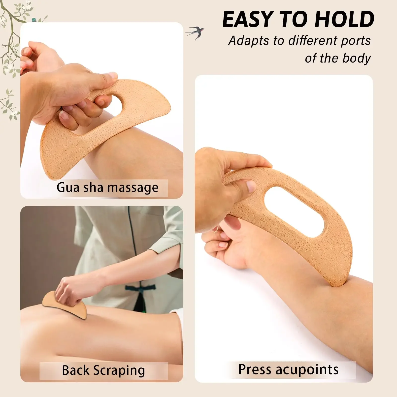 Wooden Gua Sha Tool Manual Massage Scraper for Lymphatic Drainage Slimming Guasha Massage Board Body Tissue Gua Sha Paddle Tool 6