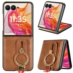 Elegant Leather Wristband Stand Case with Ring Opener - Premium Cover Coque s Capa for Moto Razr 50 (Brown)