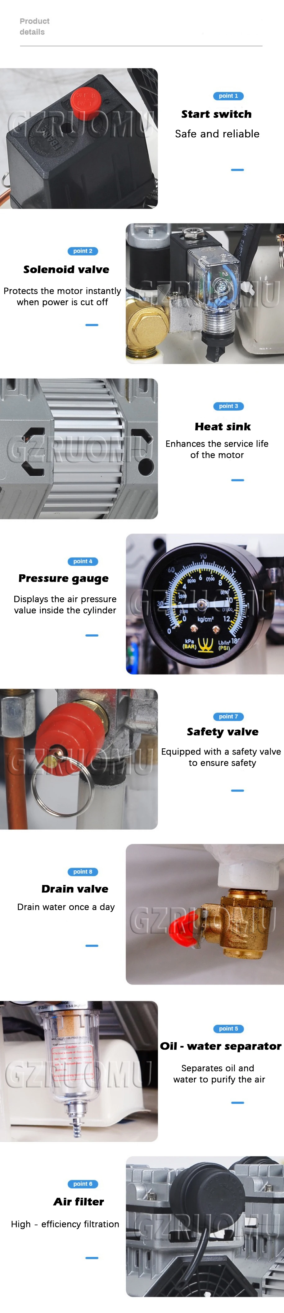 Air Compressor 680W-12L Portable Air Compressor 50L/min Oil Free Air Compressor