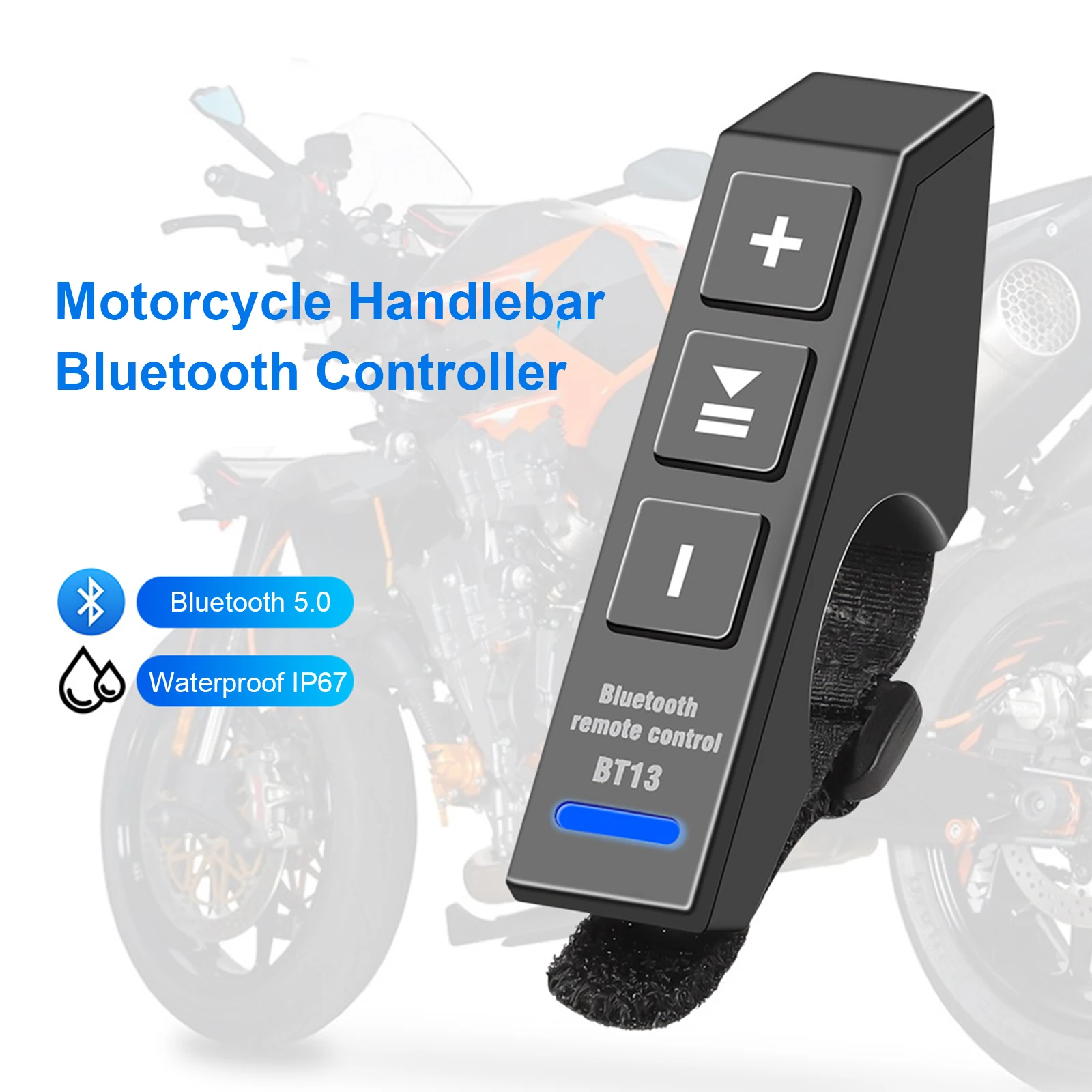 Motorcycle Handlebar BT13 V5.0 Wireless Bluetooth Controller Waterproof for Smart Phone Earphone Motorcycle Helmet Headset