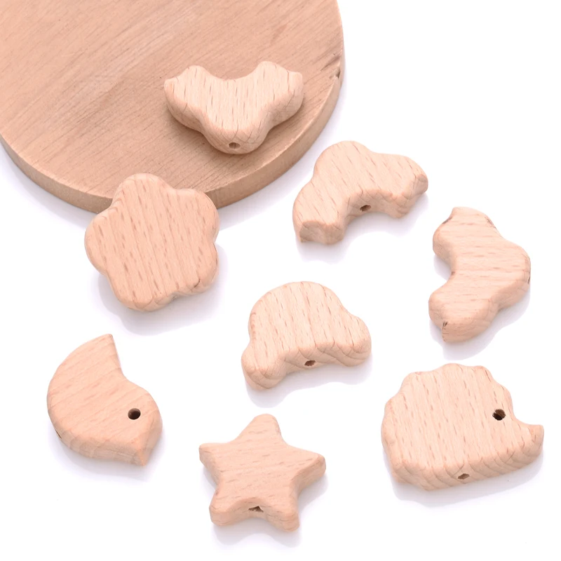 Teething toys baby teething toys 10Pcs Animal Pentagram Wooden Beads Food Grade Beech Wood Teething Teether Beads DIY Baby Pacifier Chain Pendant Accessories