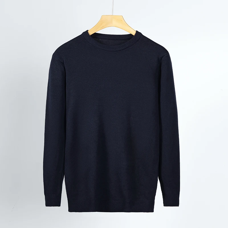 New Men's Classic Round Collar Sweaters 2024 Holiday Casual Pullovers Stylish Thermal Caramel Navy-blue Long Sleeve Clothes Male 3