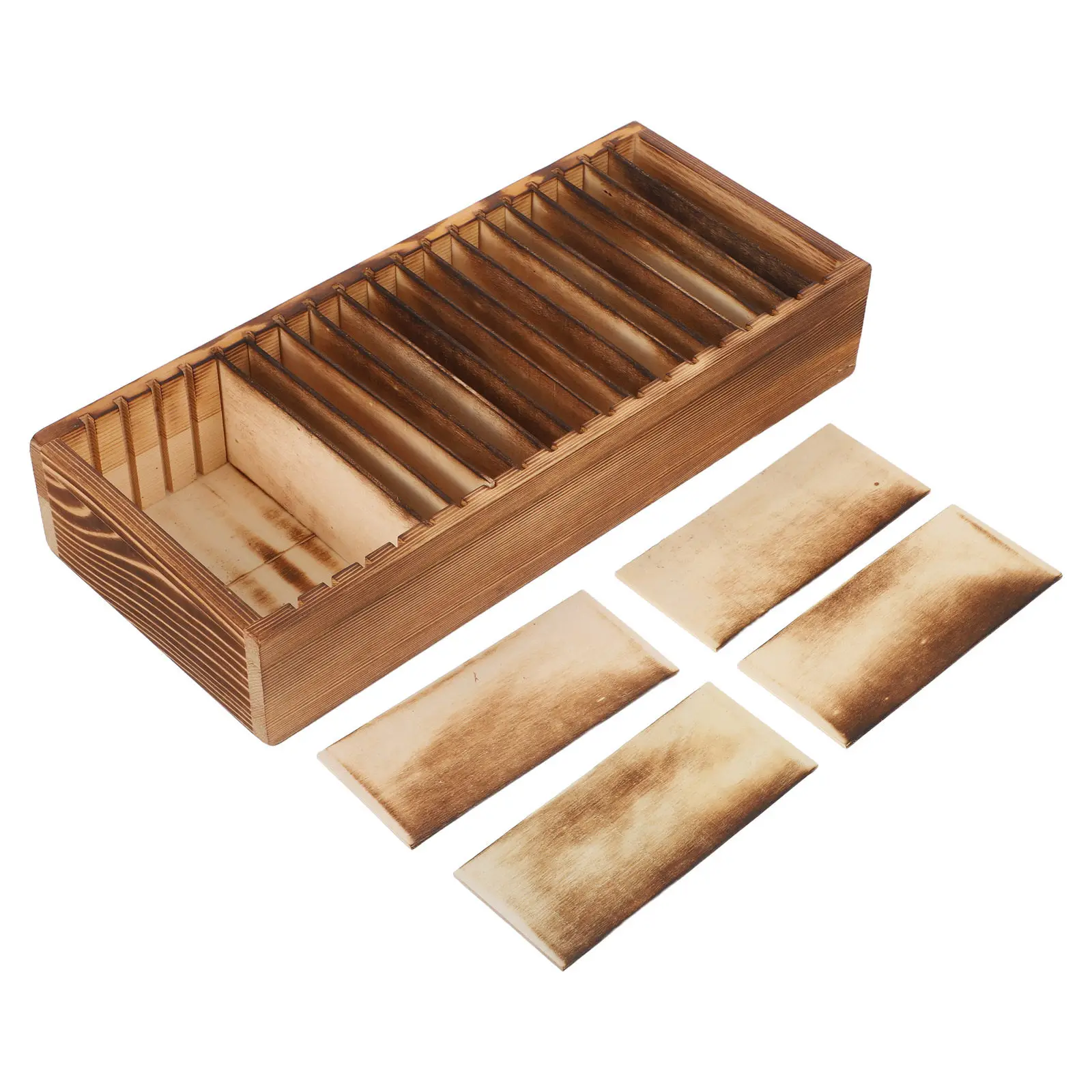 Solid Wood Business Card Organizer Box Desktop Card HolderRemovable Dividers for Office Home  Portable Minimalist