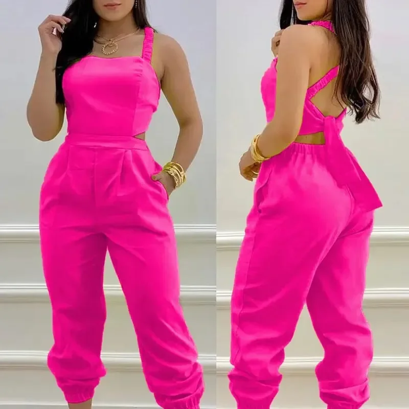 Women's Jumpsuit Elegant Sexy Suspender Printed Jumpsuits Casual Hip Waist Overalls Romper For Women Spring Summer 2024