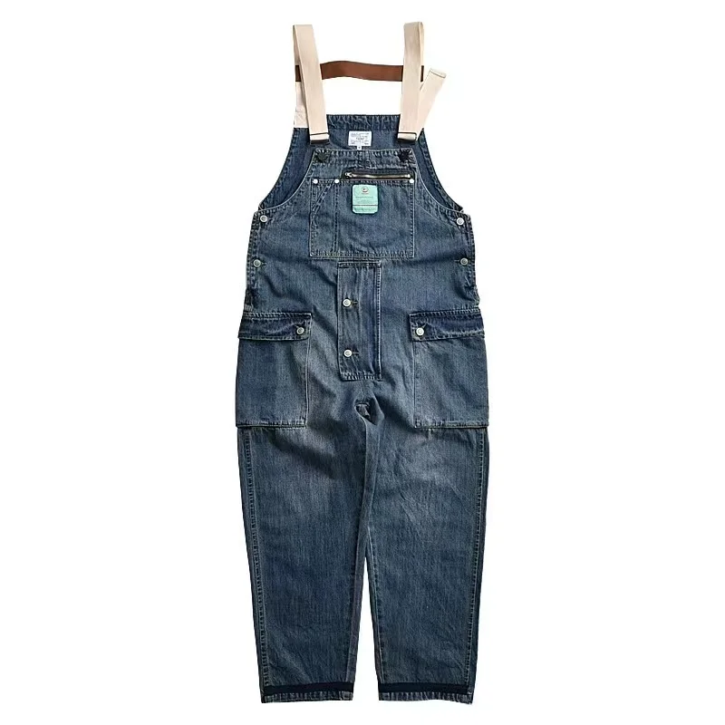 2023 Men Clothing Chic  Denim Overalls Men's Work Cargo Pants Old School Easy Worker Multi-Pocket Bib Jumpsuit Denim Pants 6