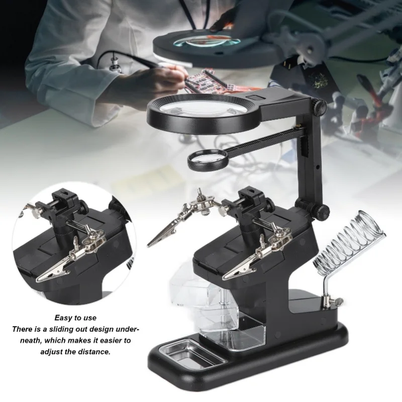 TH-7026 10LED 조명이 있는 데스크탑 돋보기 용접 돋보기 수리 도구 3X / 4.5X / 25X