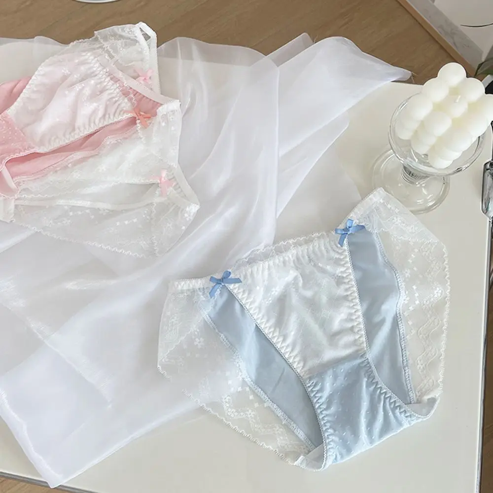 

Fairy Comfortable Intimates Girls Mid waist Solid Color Ladies Lace Panties Seamless Underwear Bow Underwear Women Briefs