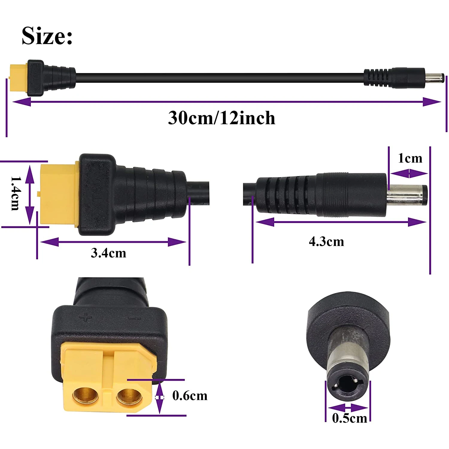 2pack XT60 Connector to DC 5.5X 2.5mm Male Power Jack Adapter Cable for TS100 Soldering Iron,FPV Monitor Power,Drone Power Cord charging cable usb dc converter