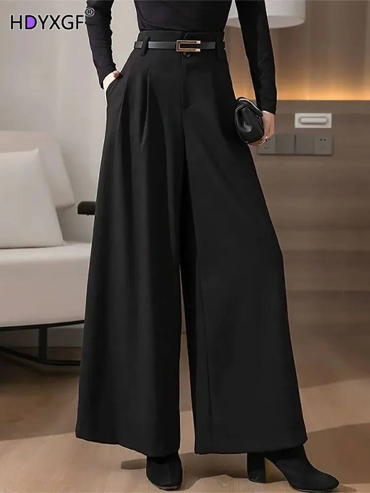 

Solid Color Woolen Ankle-length Baggy Women Pants Elegent High Waist Soft Pantalone Korean Fashion Wide Leg Straight Trouser New