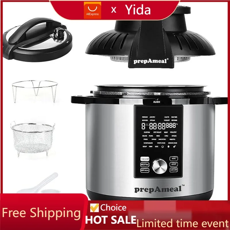 

Комбинированная скороварка и фритюрница с крышкой высокого давления и крышкой для жарки воздуха с режимами приготовления 7 в 1, легко читаемый ЖК-дисплей