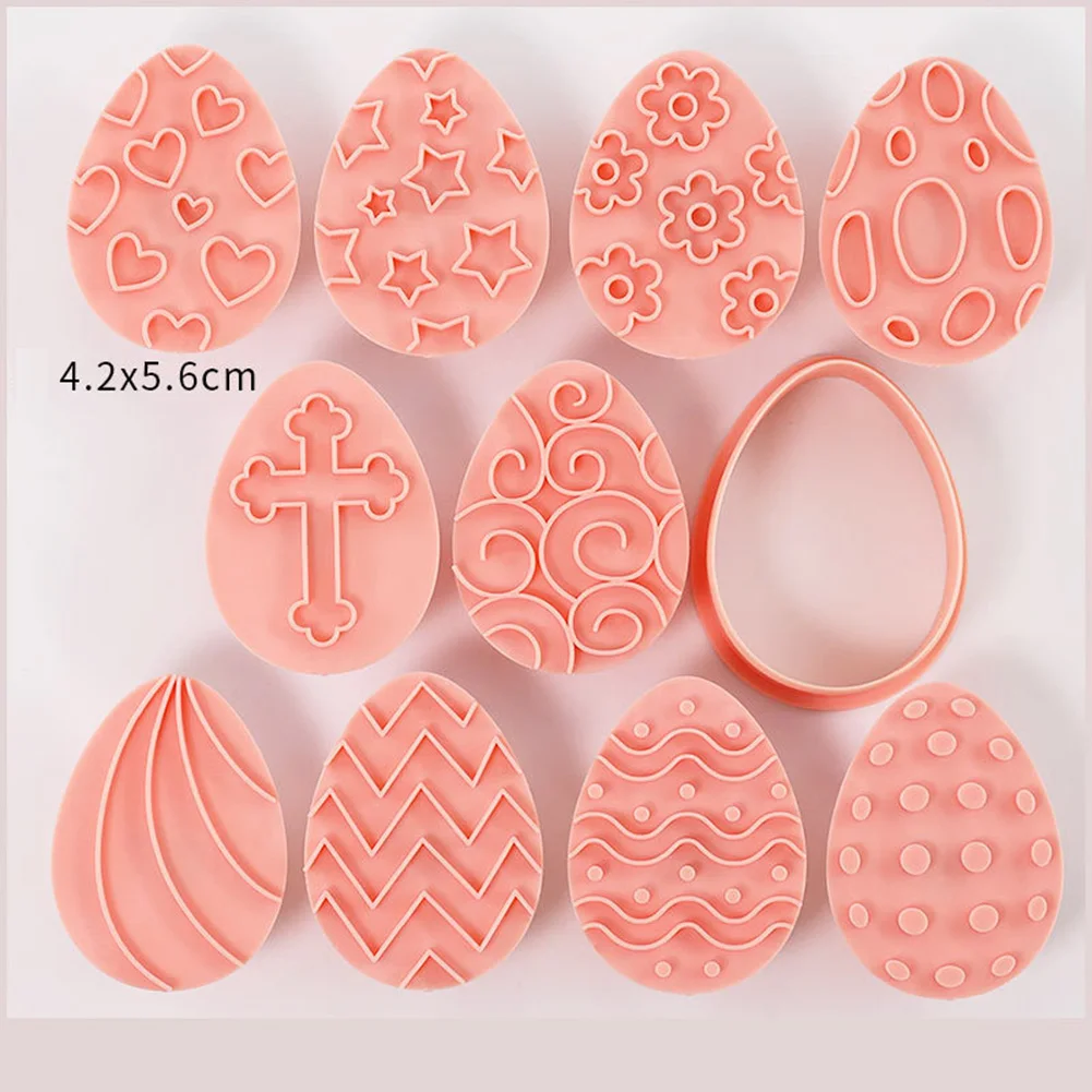 

10pcs Cartoon Easter Egg Cookie Embosser Mould Eggs Shaped Cookie Cake Cutter Set Tools Fondant Cake Baking Biscuit Cutting Die
