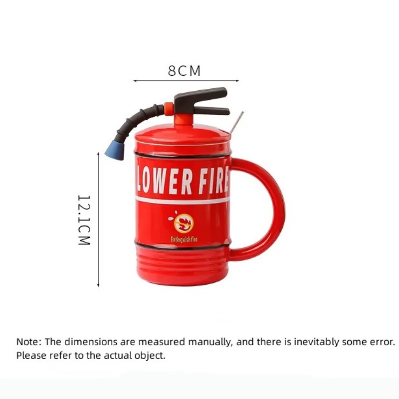 Creative Ceramic Mug Fire Extinguisher Shape Personality Water Bottle Home Office Coffee Mug with Lid Spoon Fireman Perfect Gift
