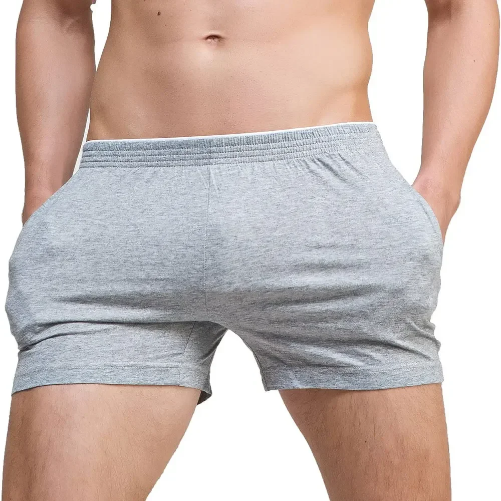 Men's Running Workout Active Shorts Cotton Gym Training Lounge Sleep Bottoms Elastic Waist Casual Pajama Pocket Jogger Home Wear 2