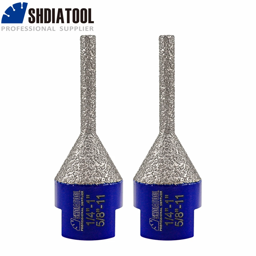 SHDIATOOL 2pcs 6*25mm Diamond Vacuum Brazed Finger Bit 5/8-11 Cone Enlarge Chamfering Milling Shaping  Porcelain Tile Marble