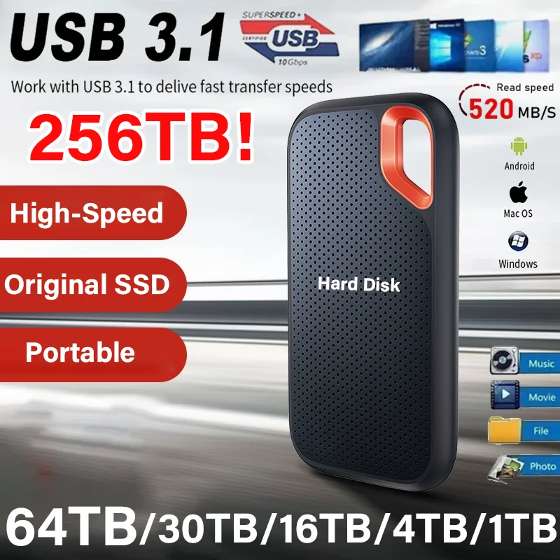 External Hard Drive 1TB Portable SSD 2TB External Solid State Drive USB 3.1/Type-C Hard Disk High-Speed Storage For PC/Mac/Phone