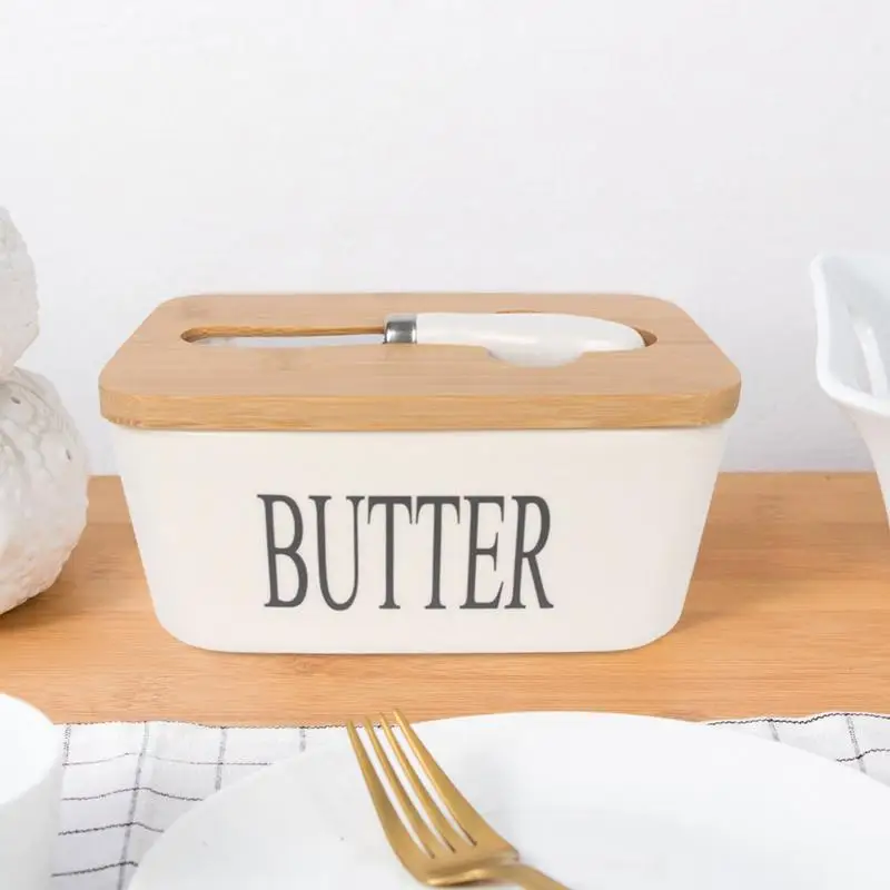 Butter Sealing Box With Lid Ceramic Cheese Trays Kitchen Dish