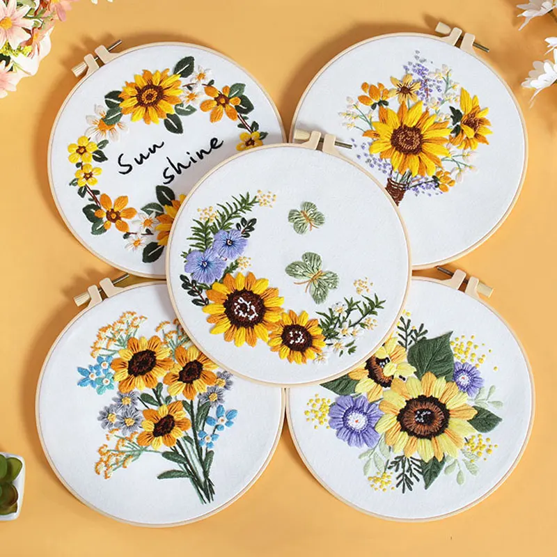 Sunflower Embroidery Kit Cross Stitch Kits Floral Patterns for Beginners Craft Lover