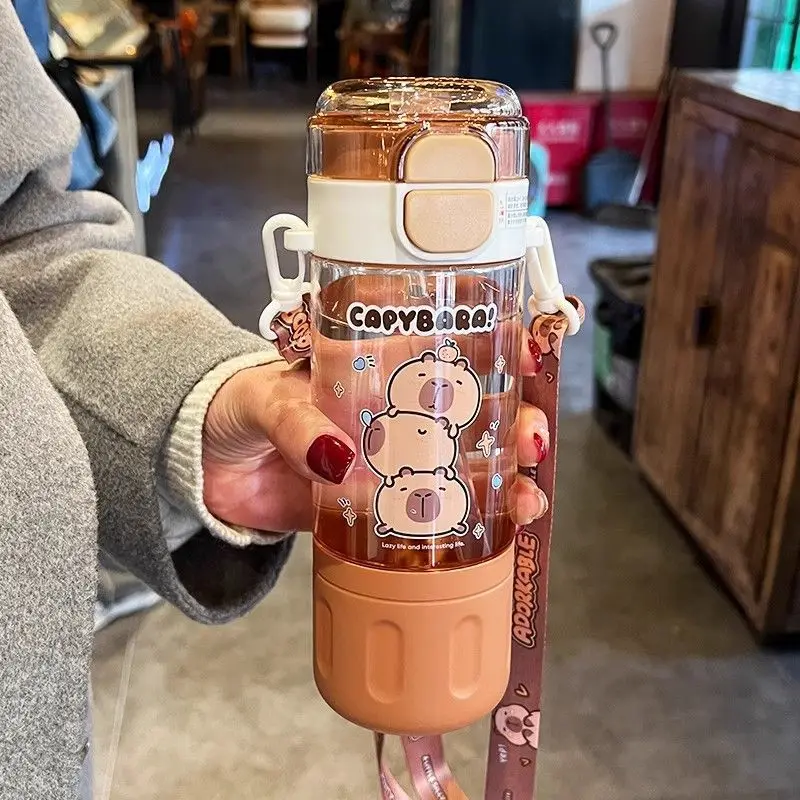 Capybara Transparent Straw Cup Capybara Cartoon Plastic Water Cup with Portable Handle for Wedding and Student Use kapibara bott plastic water bottle plastic cup