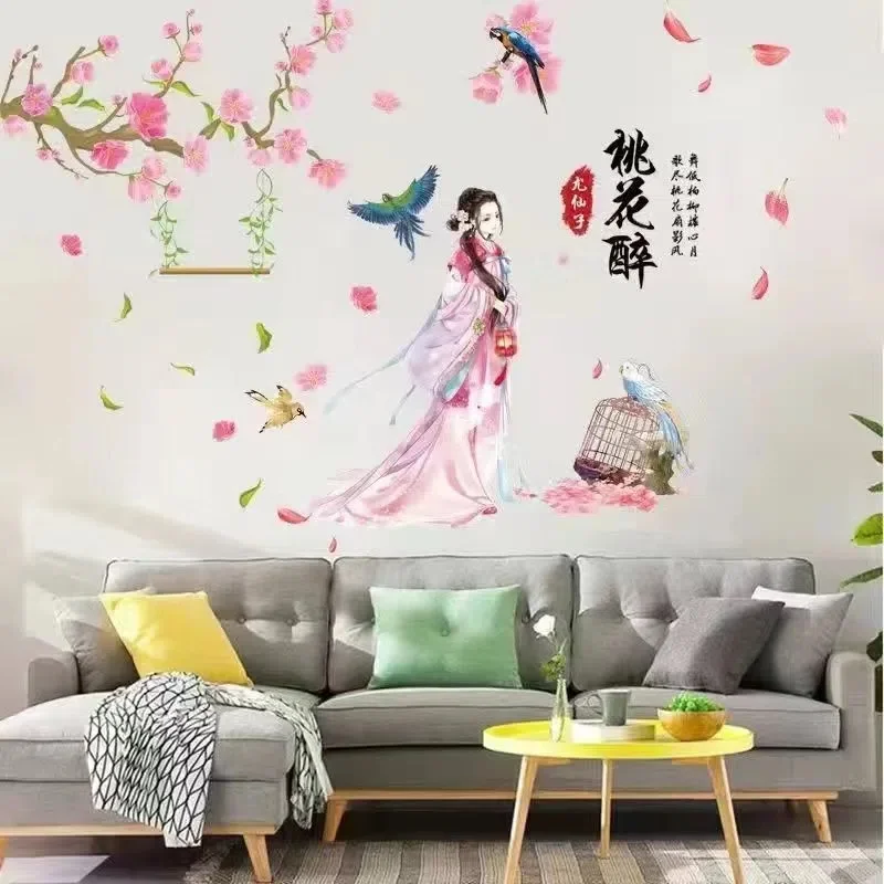 Cherry Blossom Boomtak Muurstickers Vinyl Diy Chinese Stijl Muurschildering Decals Voor Woonkamer Slaapkamer Keuken Home Decoratie