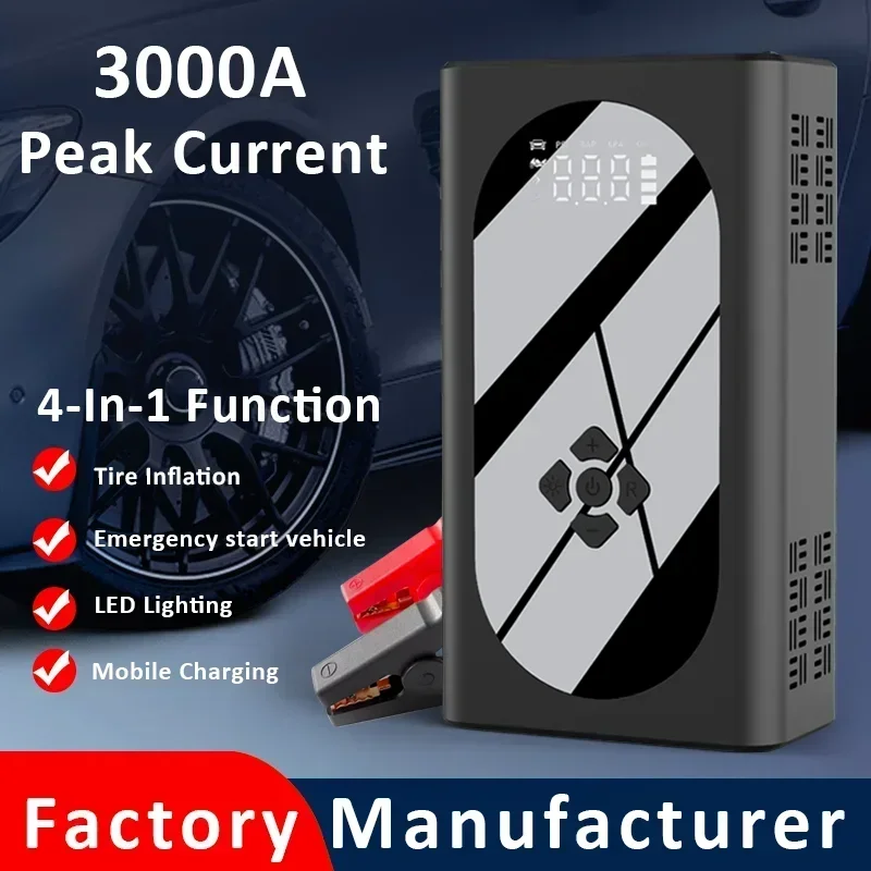Car Jump Starter Jump Starter 4 In 1 3000A Car Jump Starter Power Bank 150PSI Auto Air Compressor Wireless Tire Pump Car Battery Booster Starting Device