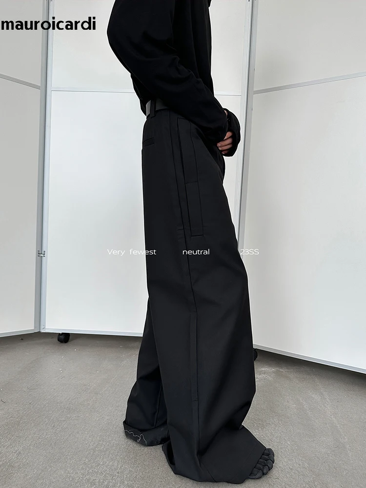 Mauroicardi Autumn Black Flowy Baggy Wide Leg Pants for Mens