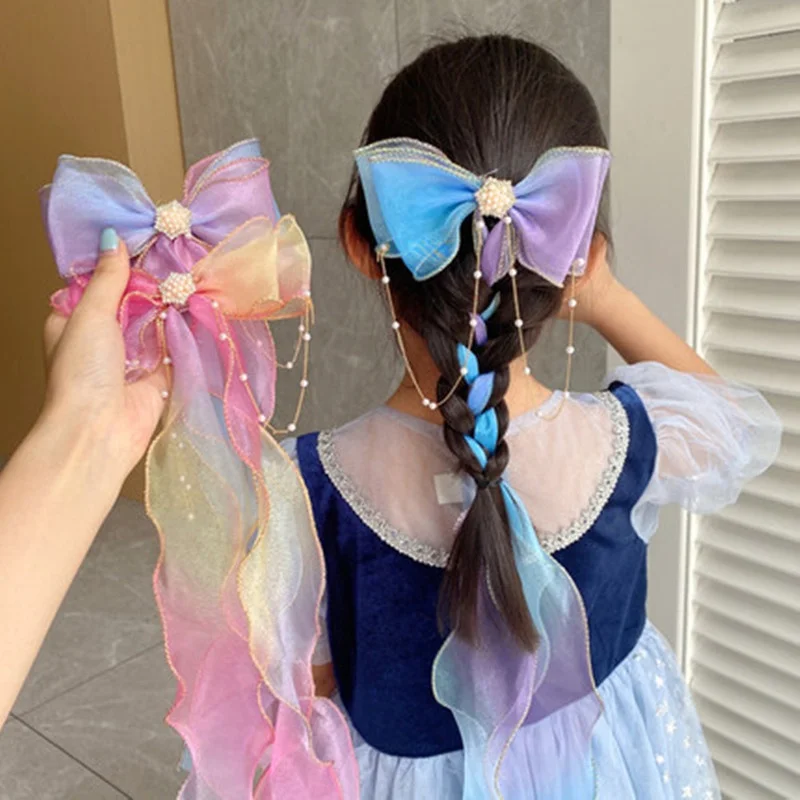 Horquillas de lazo de gasa coloridas para niña, accesorios para el cabello, pinzas para el cabello dulces, accesorios para el cabello