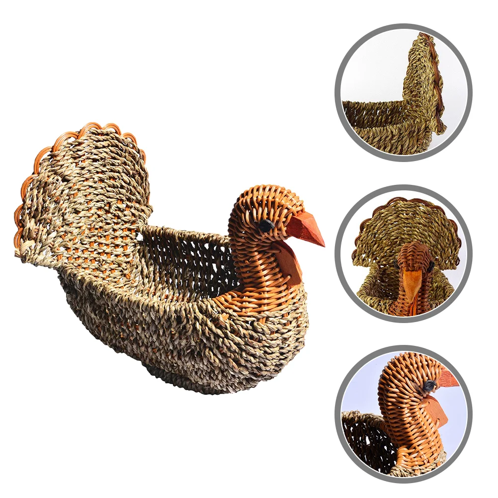 

Desktop Decorative Turkey Shaped Weaving Multi-function Woven Basketssssssss Desktop Snack Organizer Woven Storage
