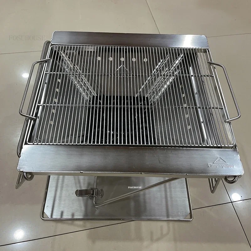 Outdoor Fire Pits Camping Picnic Firewood Charcoal Stove Stainless Steel Folding Barbecue Stove Brazier Table Cooking Table Z