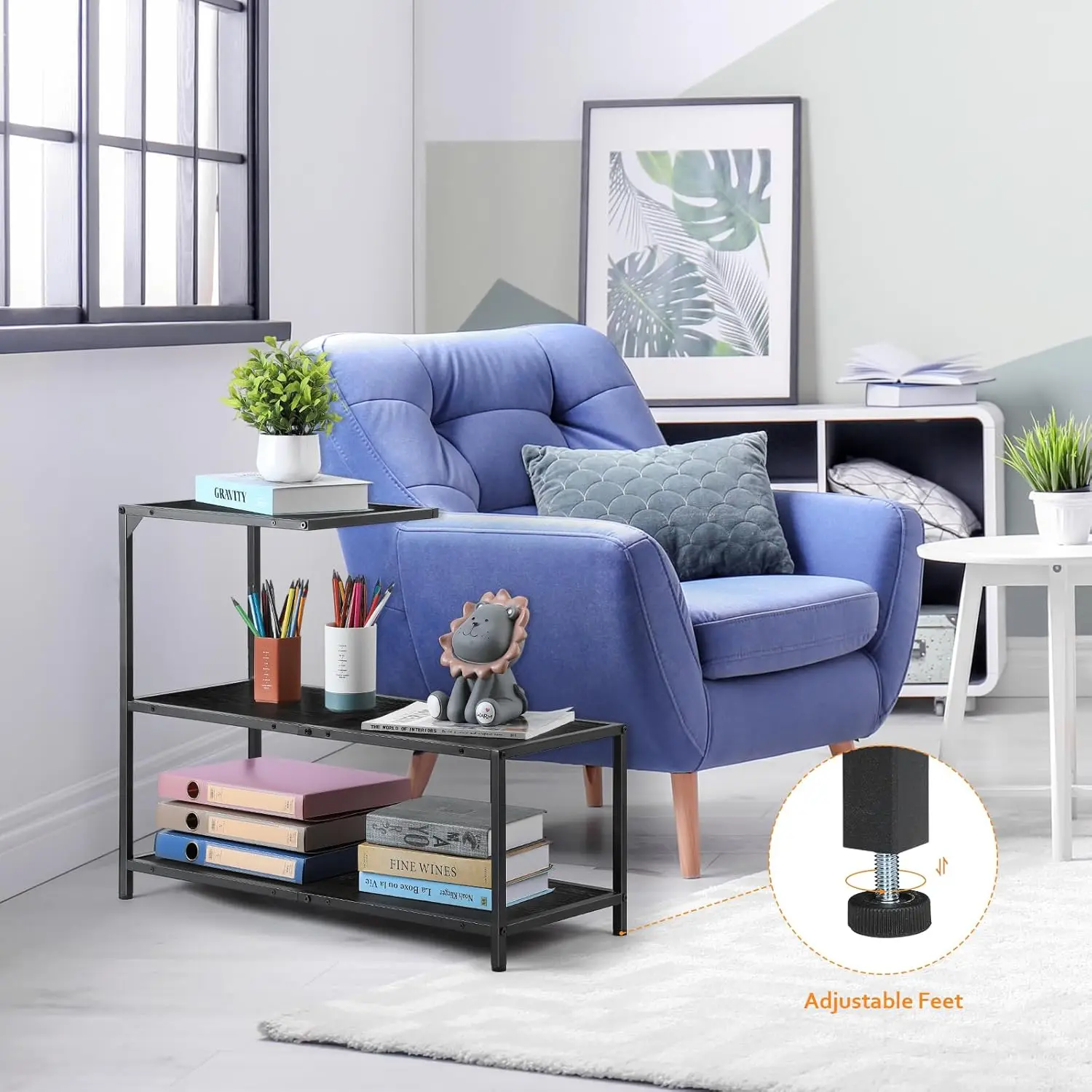 Melos coffee table, metal frame three-layer narrow edge table, sofa bedside table, with decorative ladder frame 5